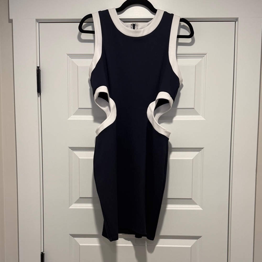 STAUD Navy and White Mini Dress